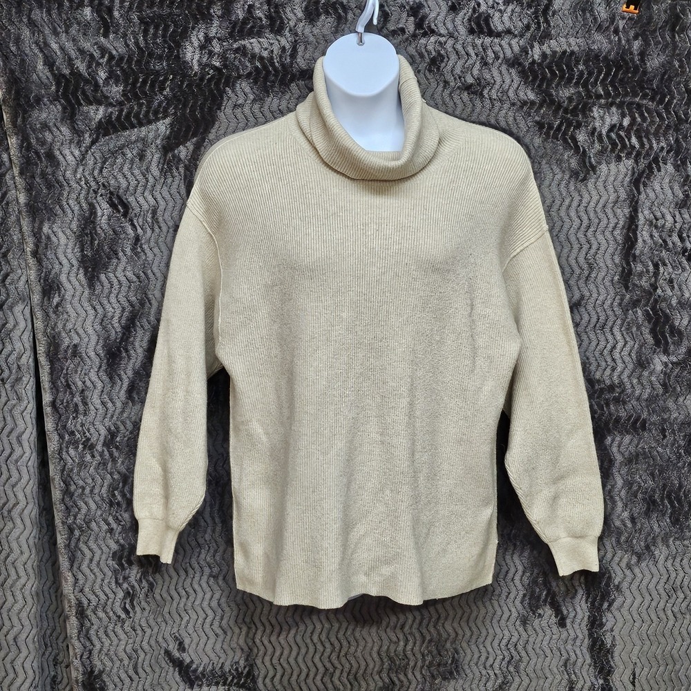 Free People Softly Structured Oversized Tunic Sweater Womens‎ L Beige Turtleneck